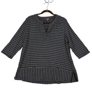 T by Talbots Knit Blouse Top Size 2X Petite Black White Stripe Elbow Sleeve Tee‎